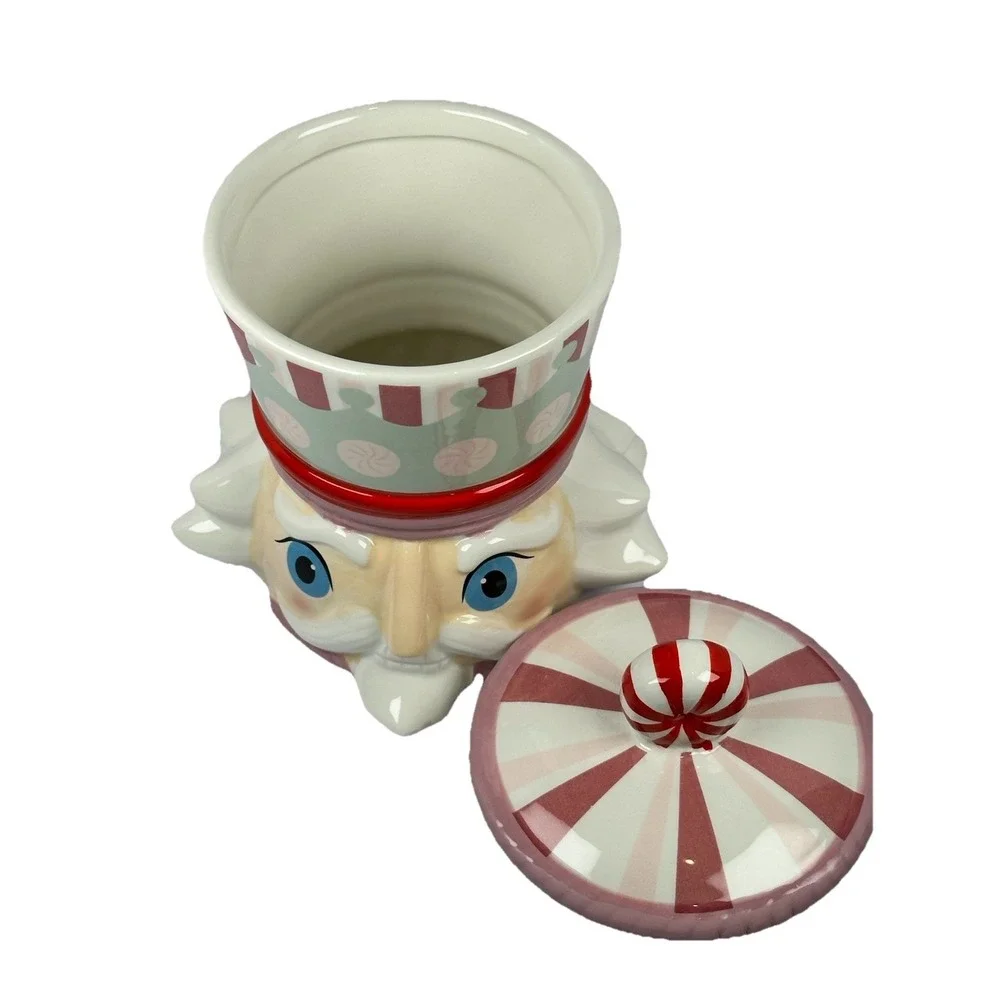 Nutcracker Peppermint Storage Jar Ceramic Candy Kitchen Holiday Decor